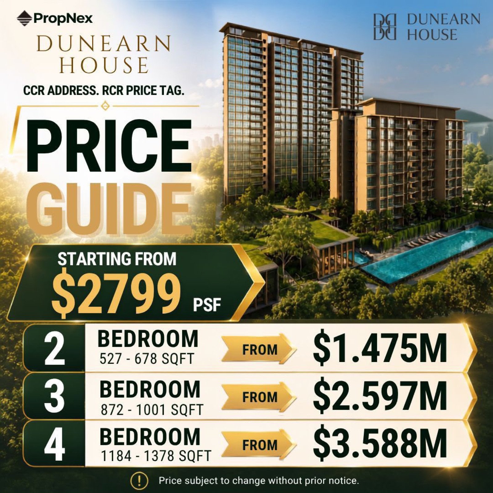 Dunearn House price guide by unit type